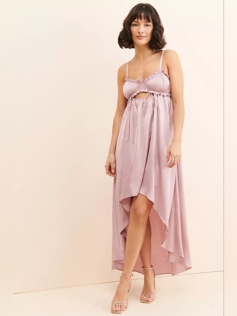 Allina Liu Lettece Cutout High Low Dress Pink Silk Feel NWT M